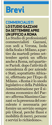 Dopo 60anni di attività, generazioni di professionisti, lo Studio Gazzani è pronto a aprire un ufficio a Roma