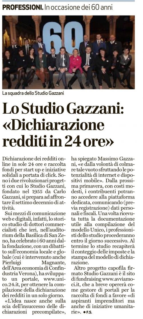 Lo Studio Gazzani celebra i suoi 60 anni di attività con un evento cittadino che si è tenuto presso la sala convegni dell’Abbazia di San Zeno, che ha avuto il suo culmine in un dibattito sull’economia locale e globale,